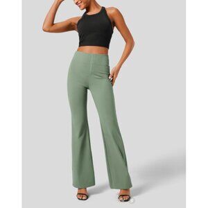 Halara Flex High Waisted Back Slight Flare Work Pants Sz Small Womens Green Side